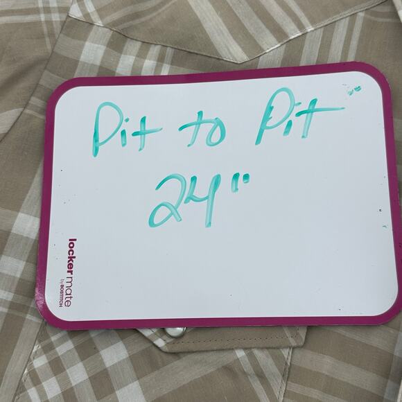 Vtg Wrangler Pearl Snap Western Shirt Mens Large Tan White Plaid Spring Shirt - Picture 5 of 5